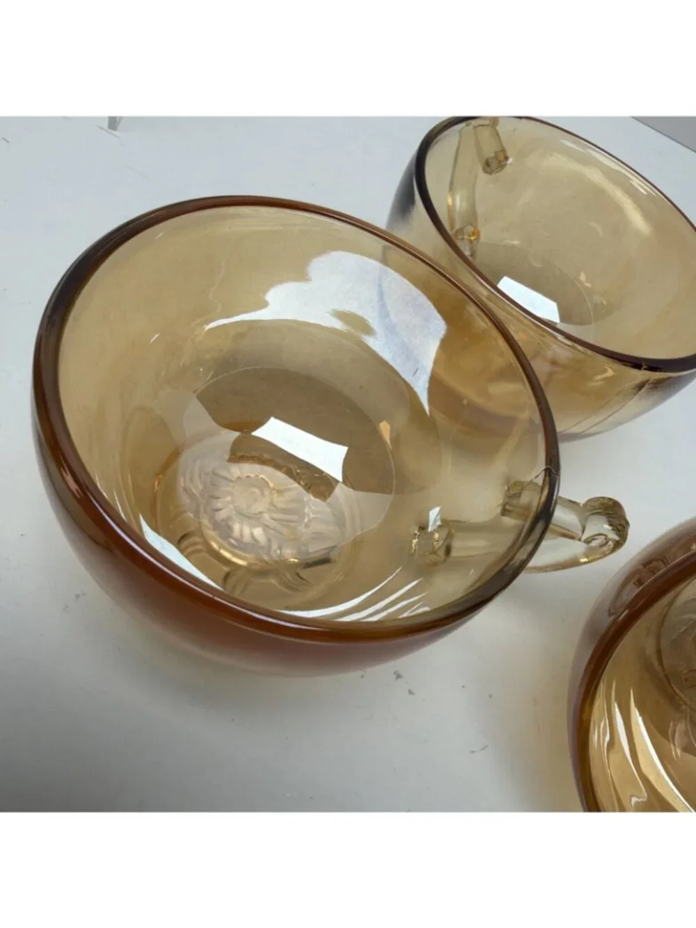 Vintage Jeanette Glass Eggnog Set Bowl & 6 Cups Marigold Carnival Glass